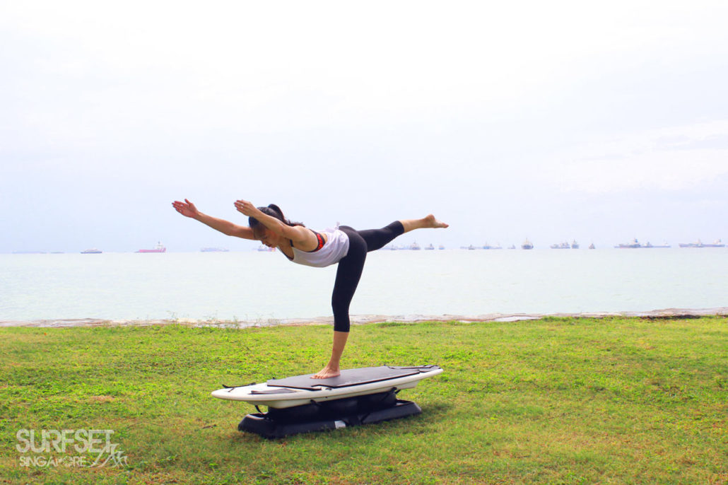 Yoga Warrior III Pose on SURFSET board